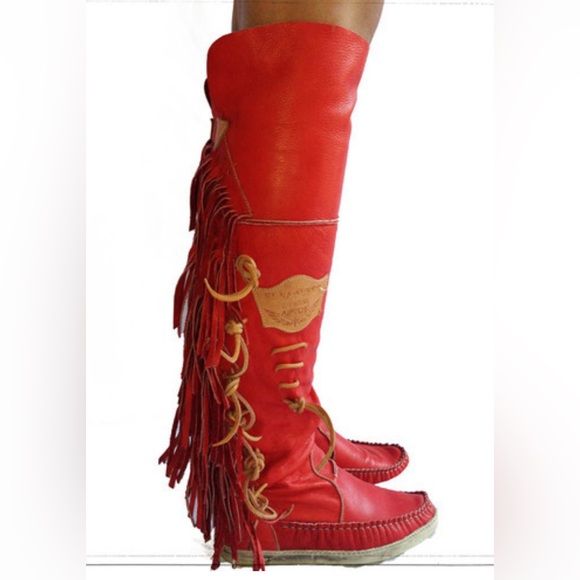 El Vaquero Shoes - El Vaquero Red Lace-Up Fringe Boots
